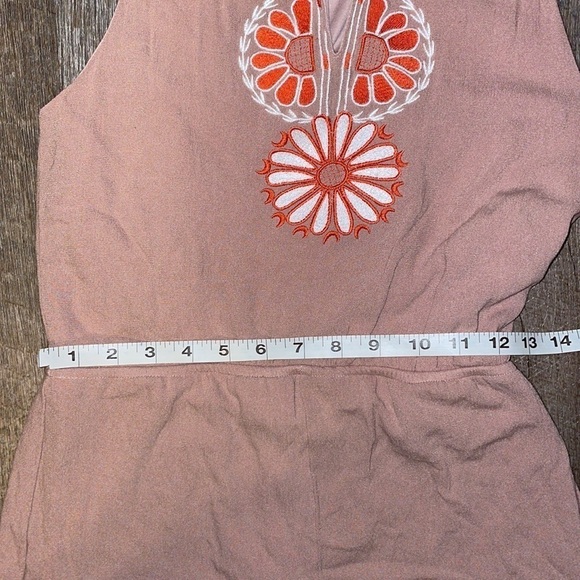 Lulus Barcelona Beauty Blush Pink Tan Embroidered Romper size S - Picture 17 of 17